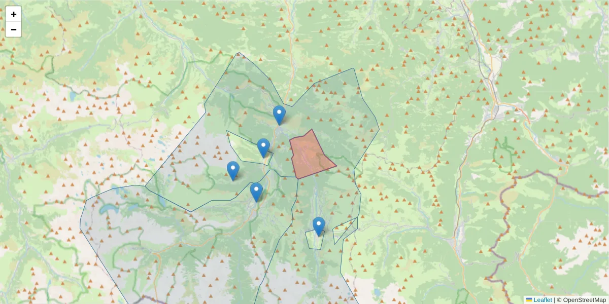 Carte de la zone du code postal  et des codes postaux voisins en France