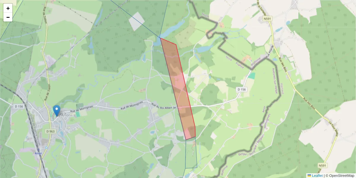 Carte de la zone du code postal  et des codes postaux voisins en France