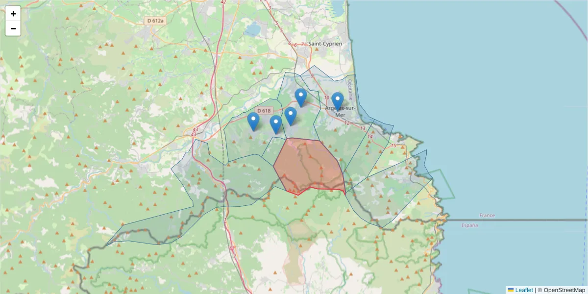 Carte de la zone du code postal  et des codes postaux voisins en France