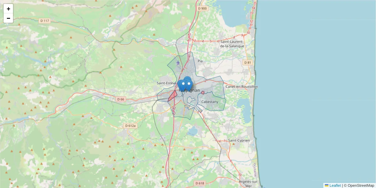 Carte de la zone du code postal  et des codes postaux voisins en France