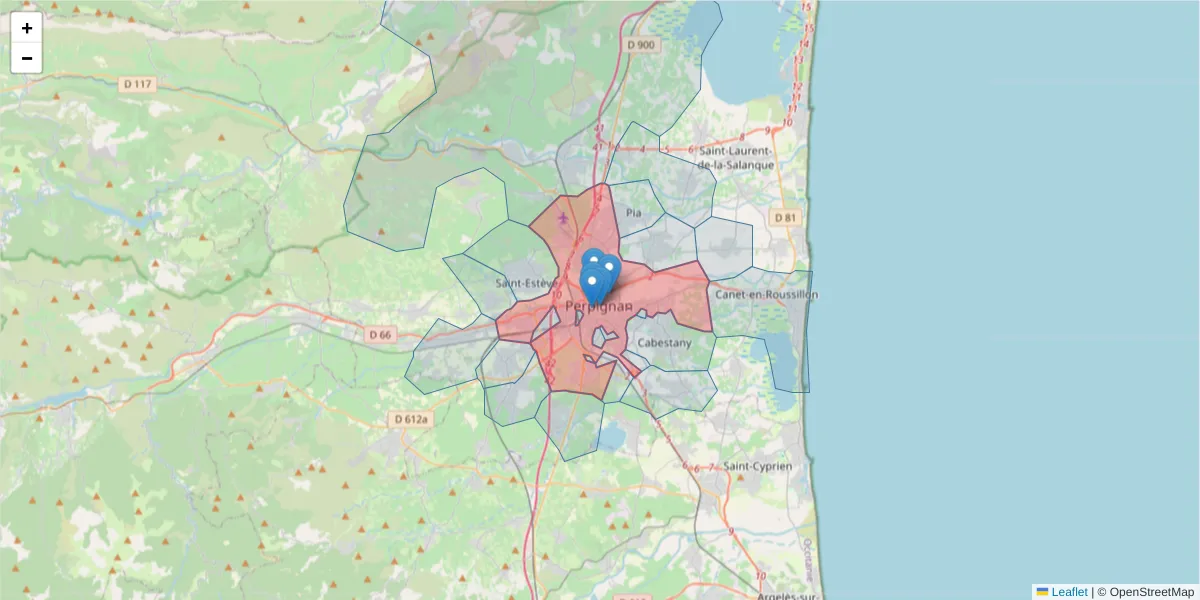 Carte de la zone du code postal  et des codes postaux voisins en France