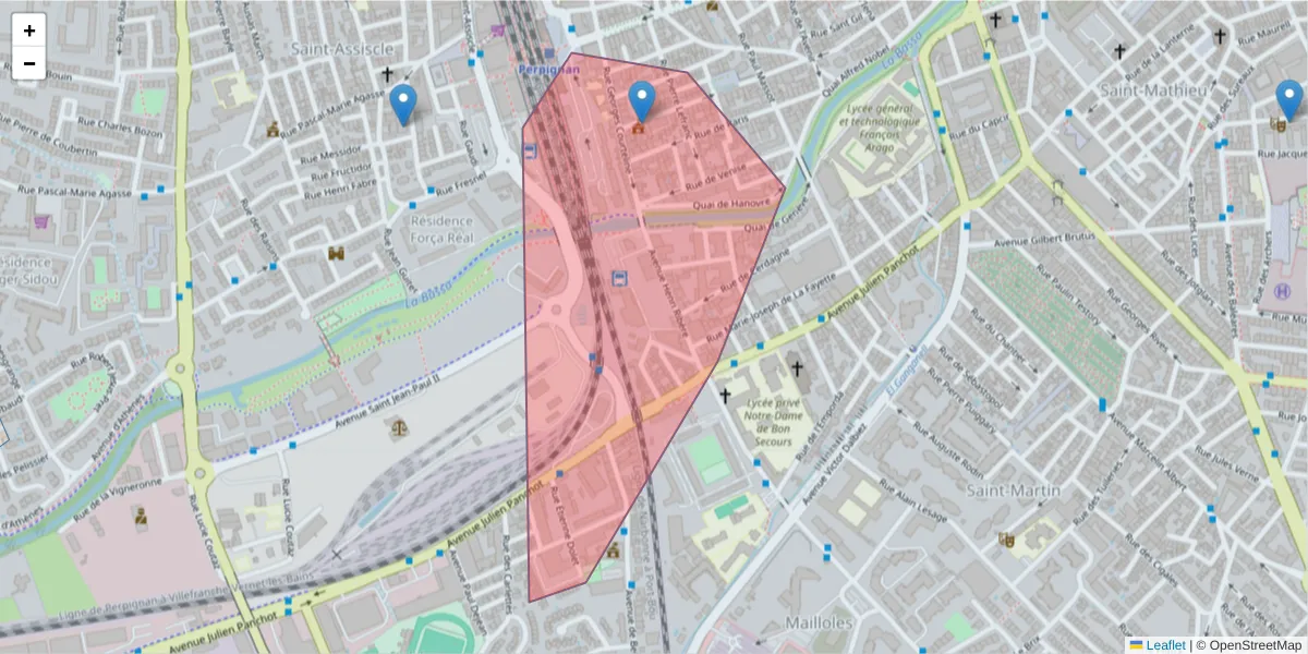 Carte de la zone du code postal  et des codes postaux voisins en France