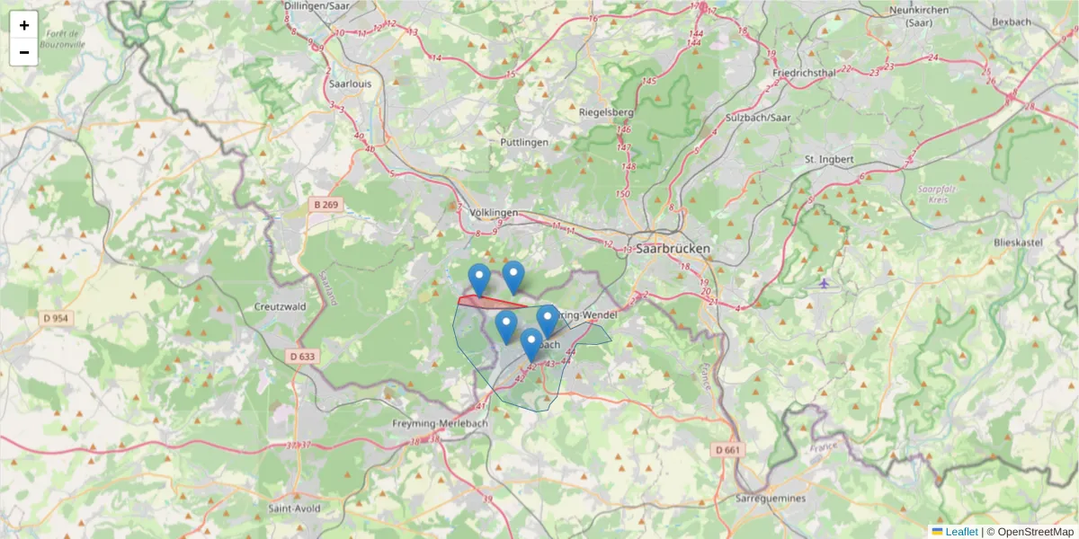 Carte de la zone du code postal  et des codes postaux voisins en France