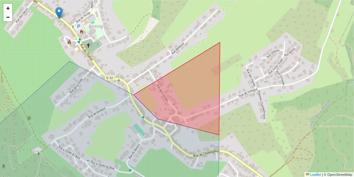 Carte de la zone du code postal  et des codes postaux voisins en France