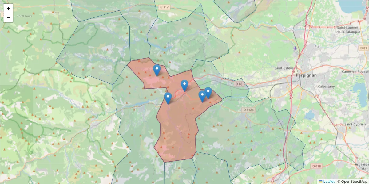 Carte de la zone du code postal  et des codes postaux voisins en France