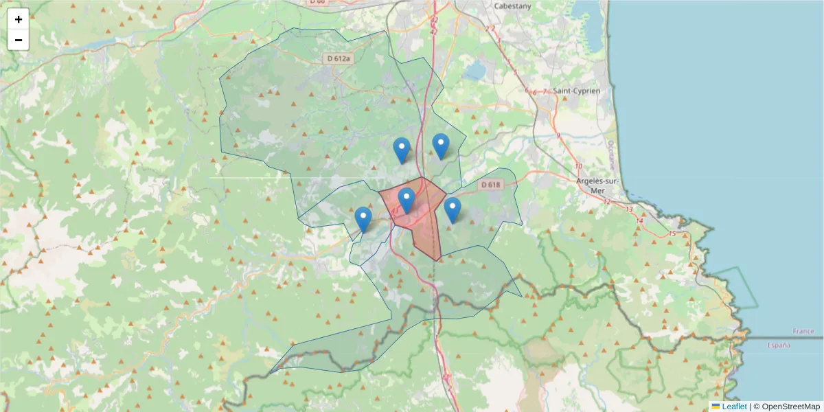Carte de la zone du code postal  et des codes postaux voisins en France