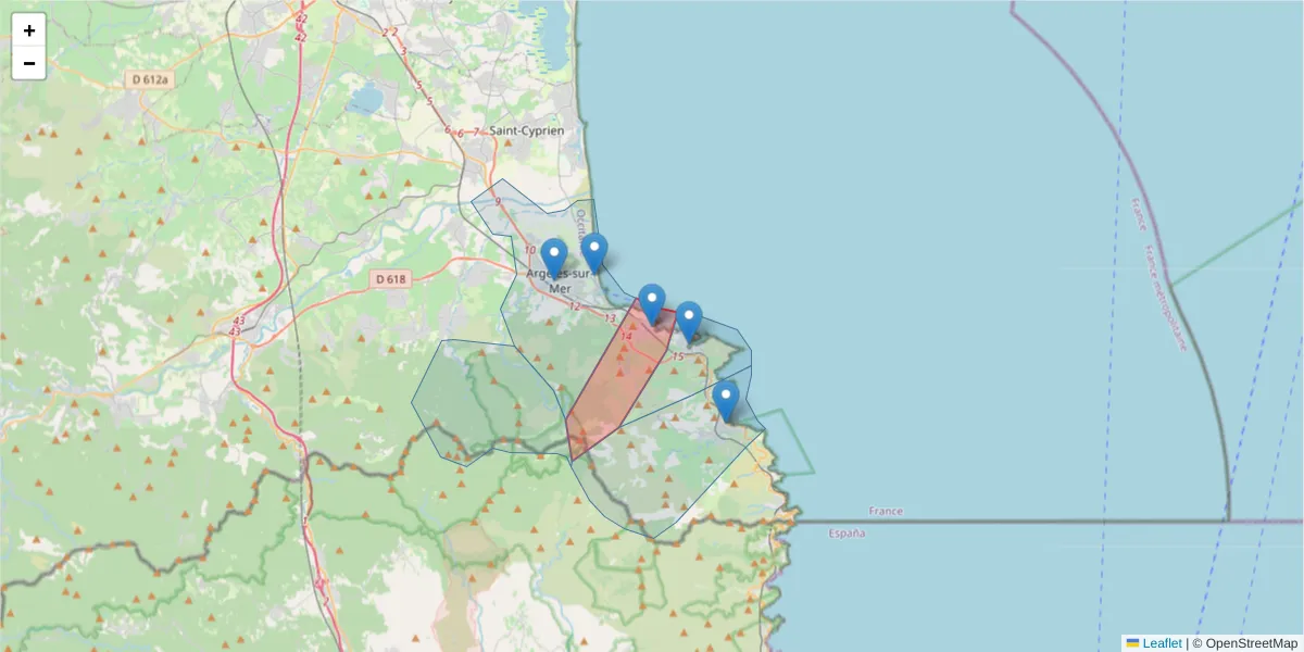 Carte de la zone du code postal  et des codes postaux voisins en France