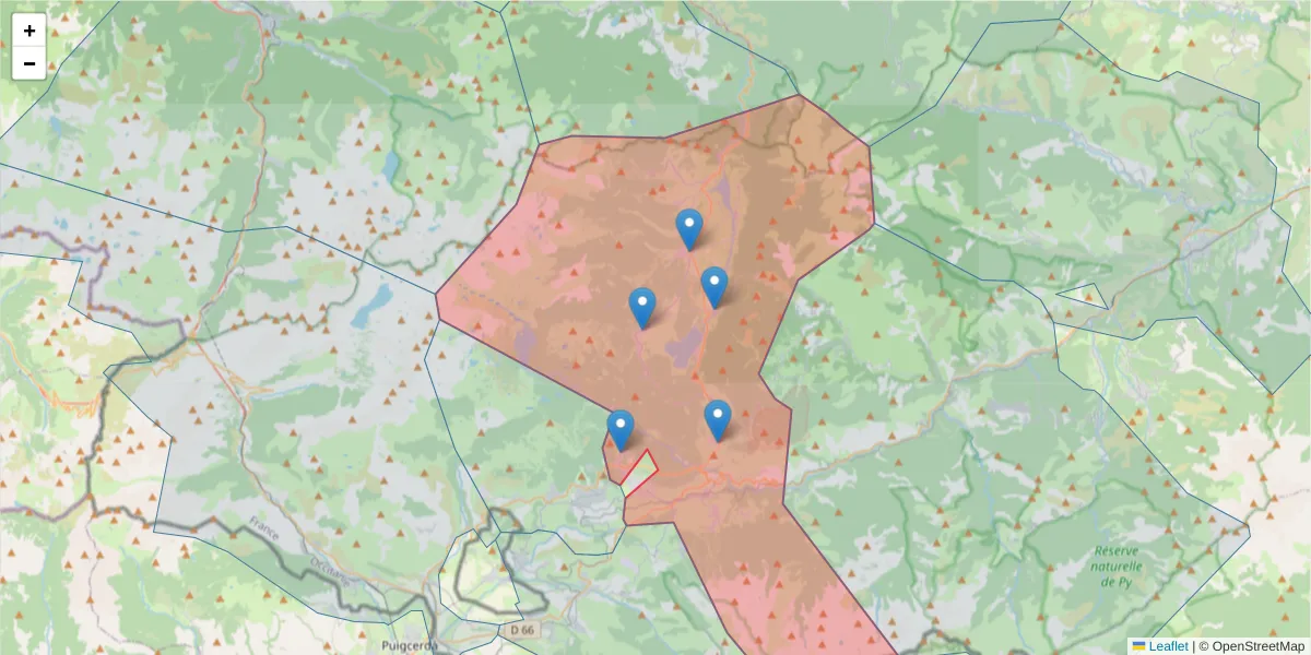 Carte de la zone du code postal  et des codes postaux voisins en France