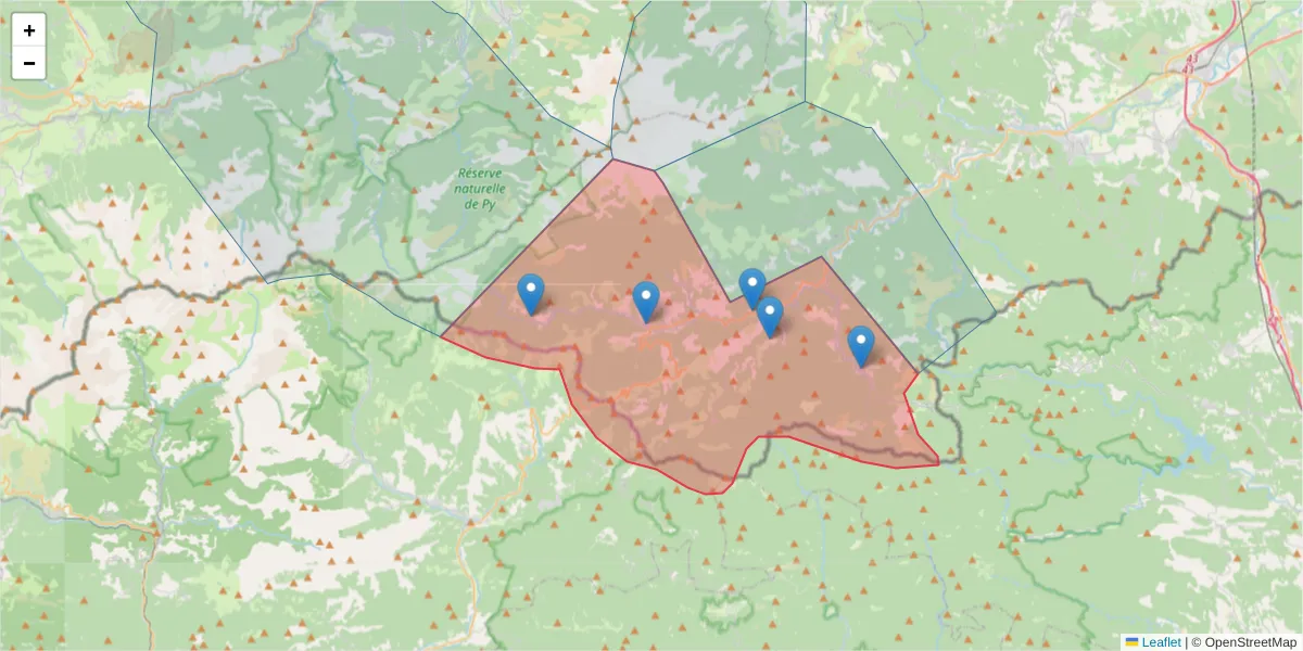 Carte de la zone du code postal  et des codes postaux voisins en France