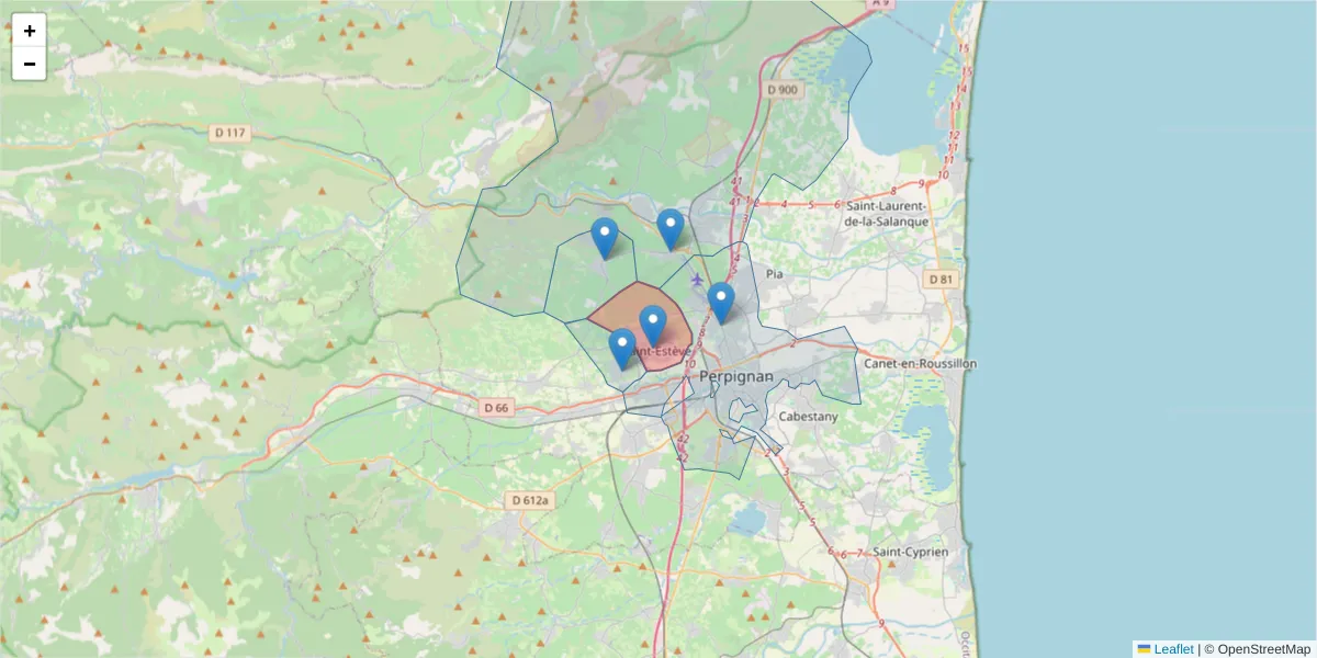 Carte de la zone du code postal  et des codes postaux voisins en France
