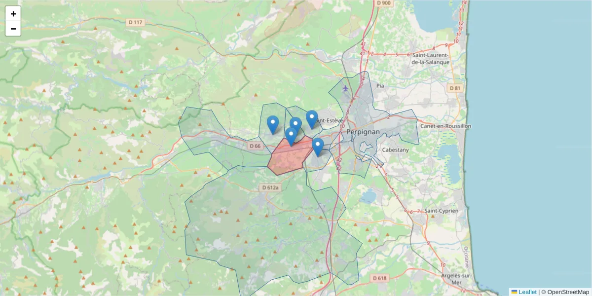 Carte de la zone du code postal  et des codes postaux voisins en France