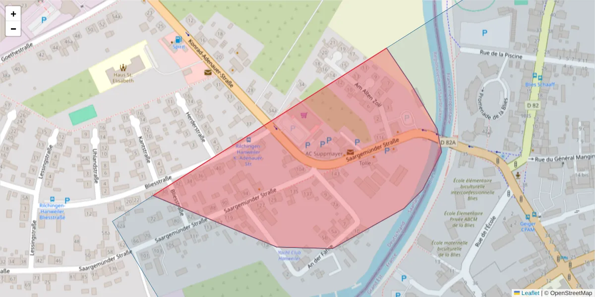 Carte de la zone du code postal  et des codes postaux voisins en France