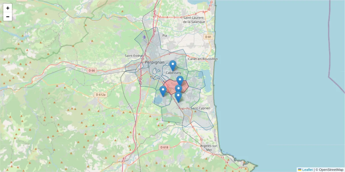 Carte de la zone du code postal  et des codes postaux voisins en France