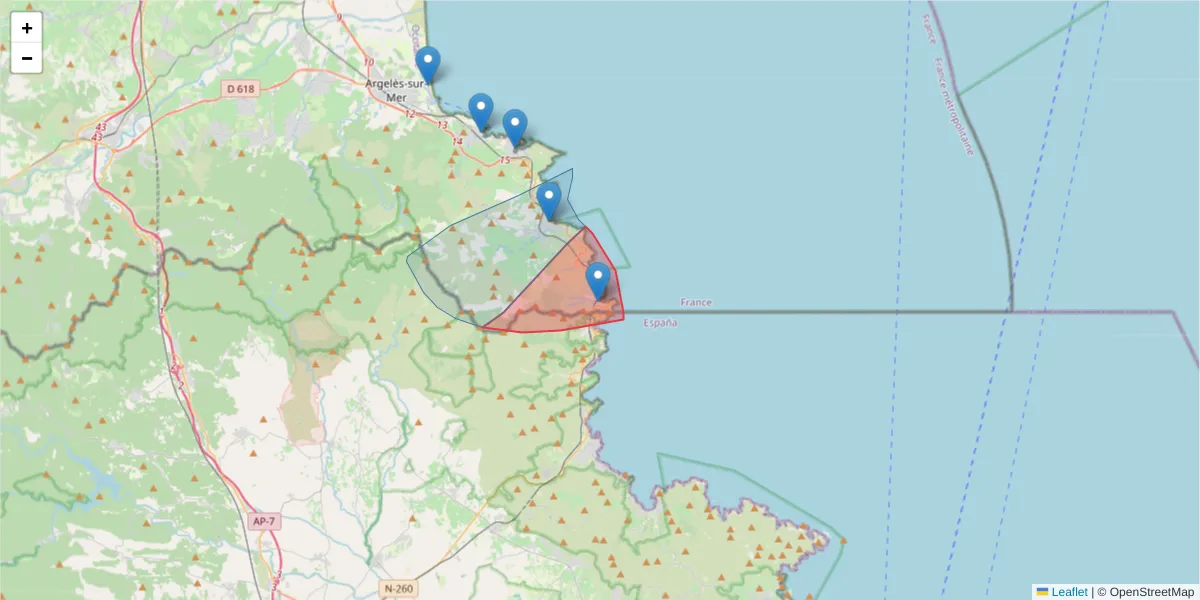 Carte de la zone du code postal  et des codes postaux voisins en France