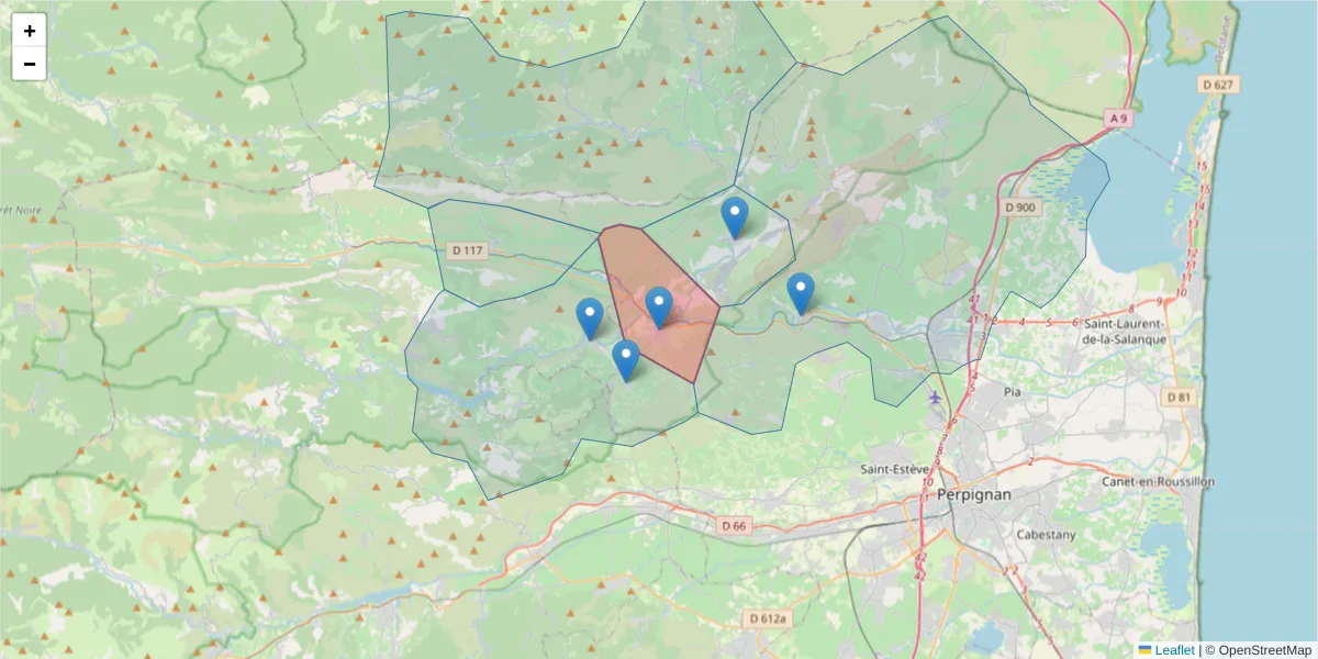 Carte de la zone du code postal  et des codes postaux voisins en France