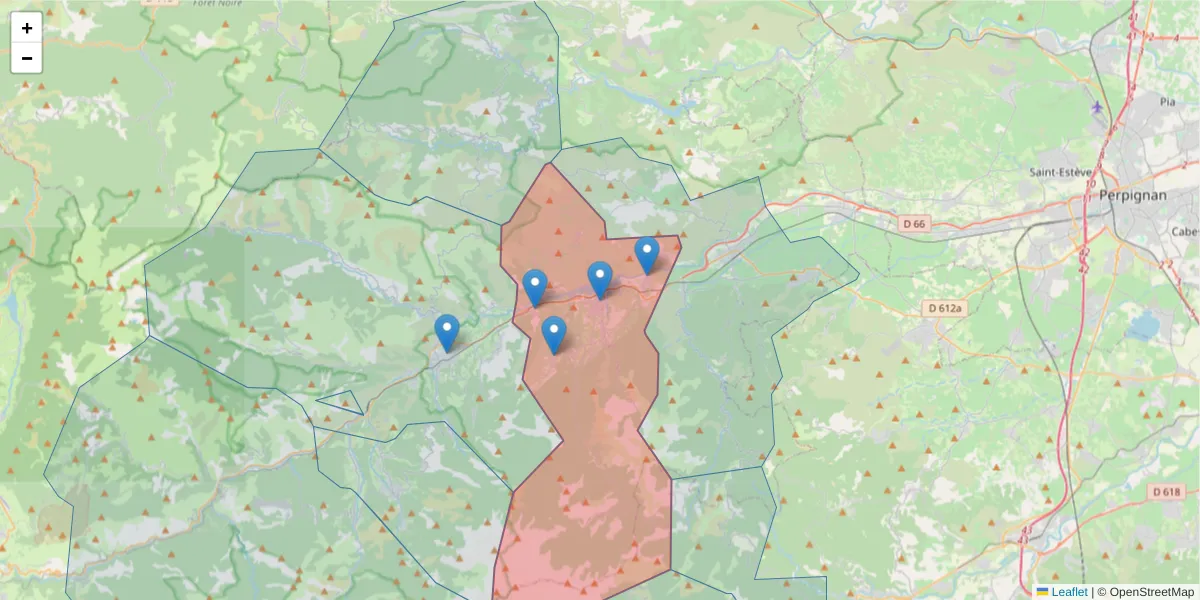 Carte de la zone du code postal  et des codes postaux voisins en France