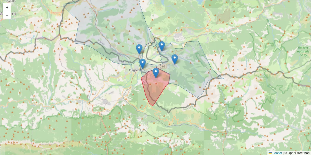 Carte de la zone du code postal  et des codes postaux voisins en France
