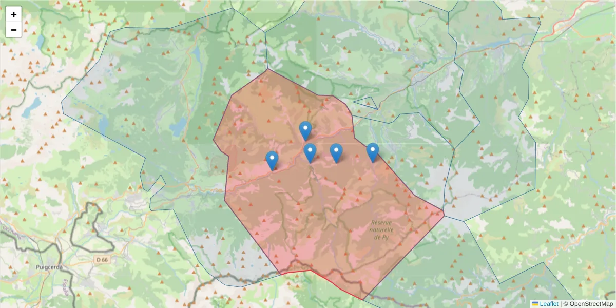 Carte de la zone du code postal  et des codes postaux voisins en France