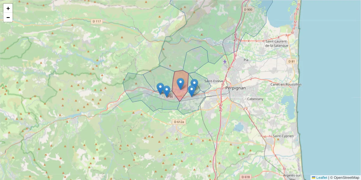 Carte de la zone du code postal  et des codes postaux voisins en France