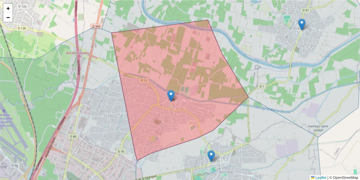 Carte de la zone du code postal  et des codes postaux voisins en France