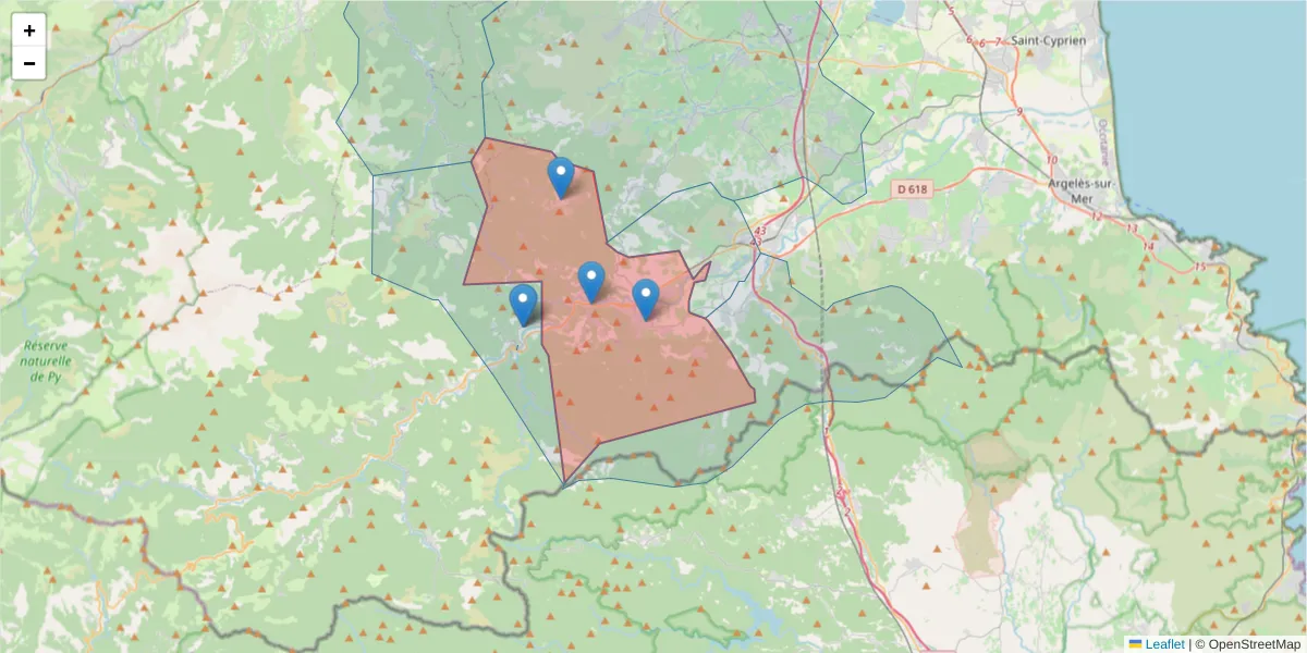 Carte de la zone du code postal  et des codes postaux voisins en France