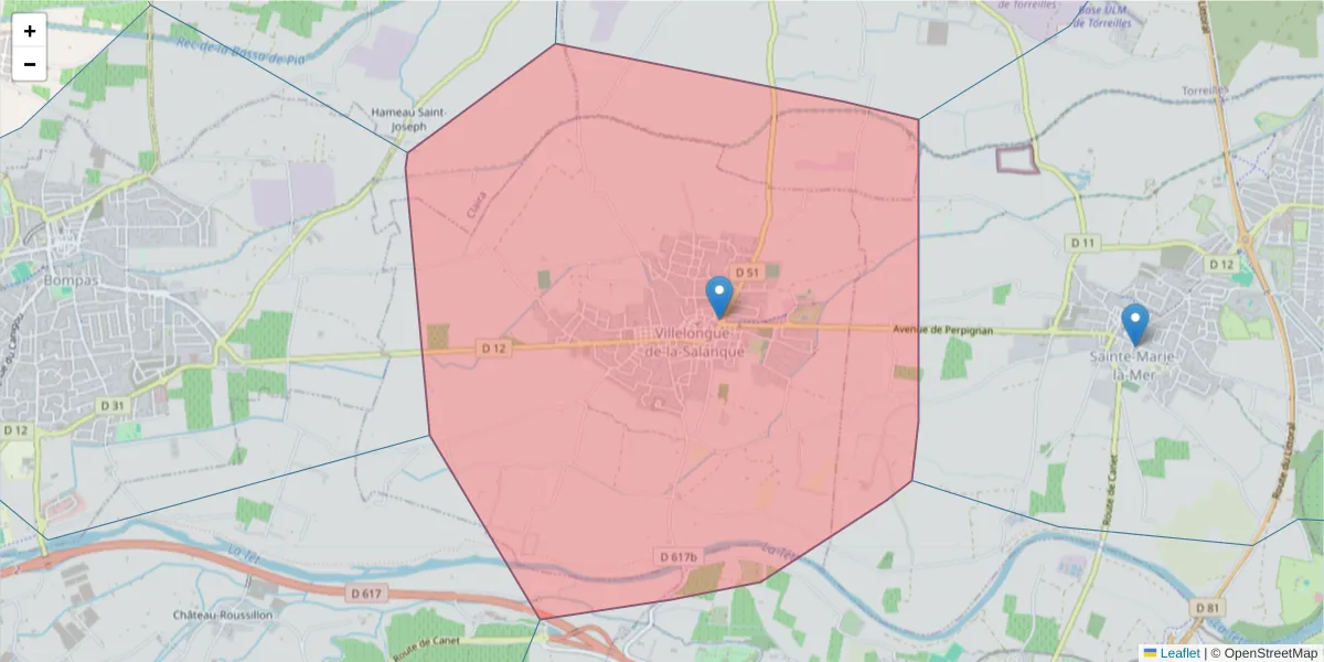 Carte de la zone du code postal  et des codes postaux voisins en France
