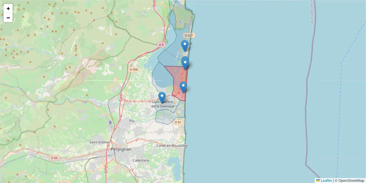 Carte de la zone du code postal  et des codes postaux voisins en France