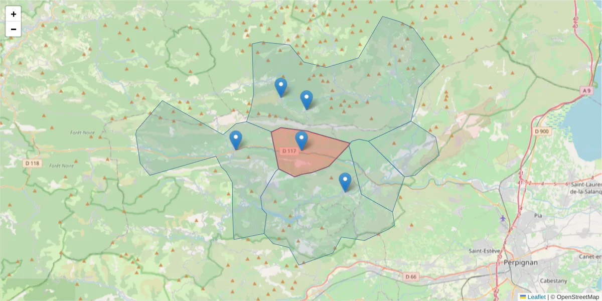 Carte de la zone du code postal  et des codes postaux voisins en France