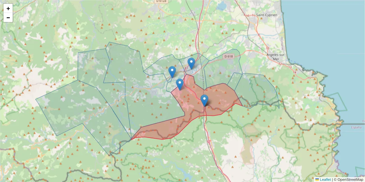 Carte de la zone du code postal  et des codes postaux voisins en France