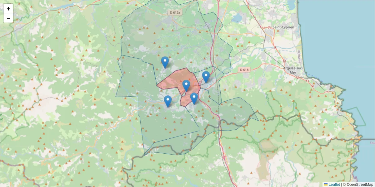 Carte de la zone du code postal  et des codes postaux voisins en France