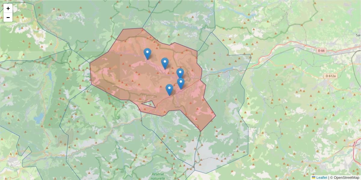 Carte de la zone du code postal  et des codes postaux voisins en France