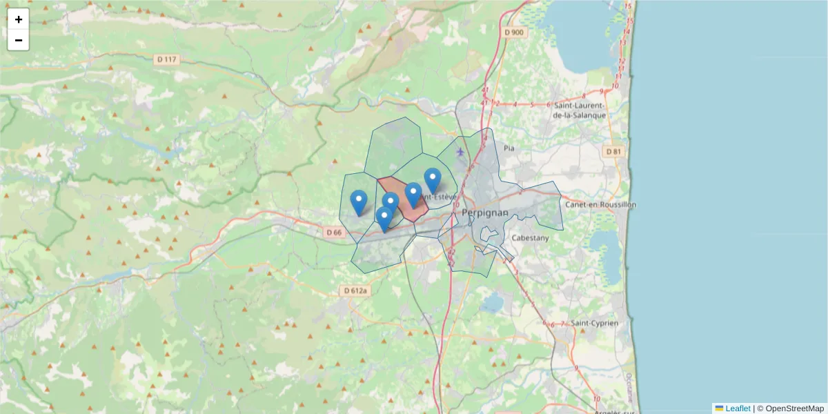 Carte de la zone du code postal  et des codes postaux voisins en France
