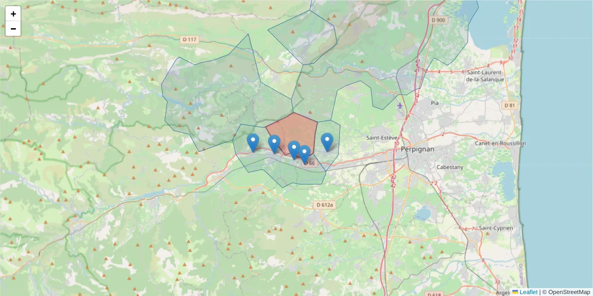 Carte de la zone du code postal  et des codes postaux voisins en France