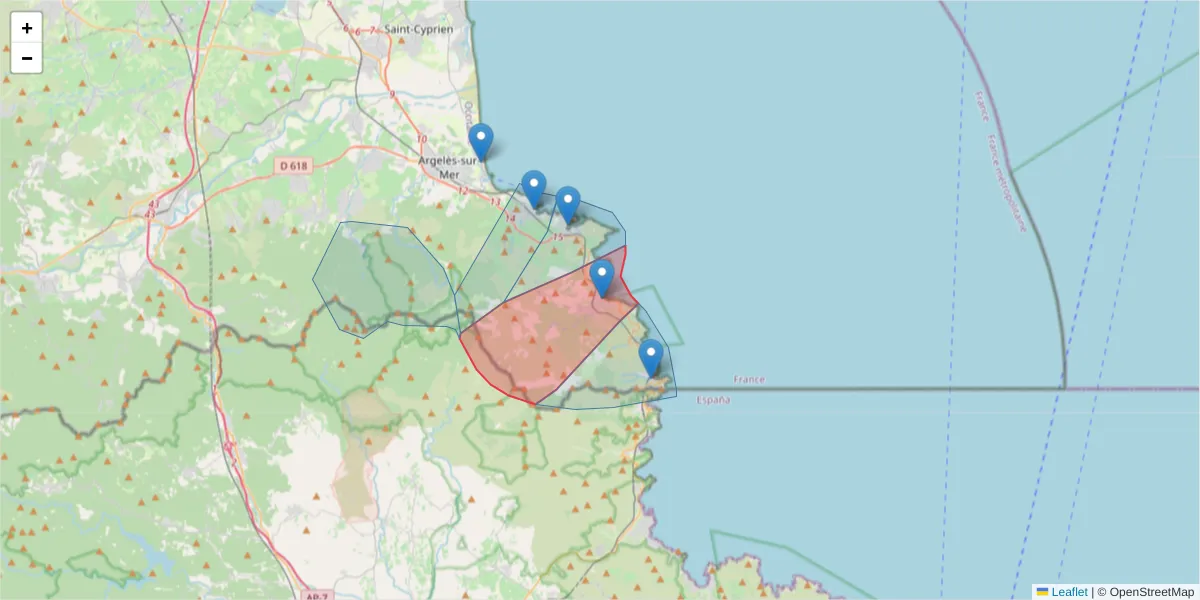 Carte de la zone du code postal  et des codes postaux voisins en France