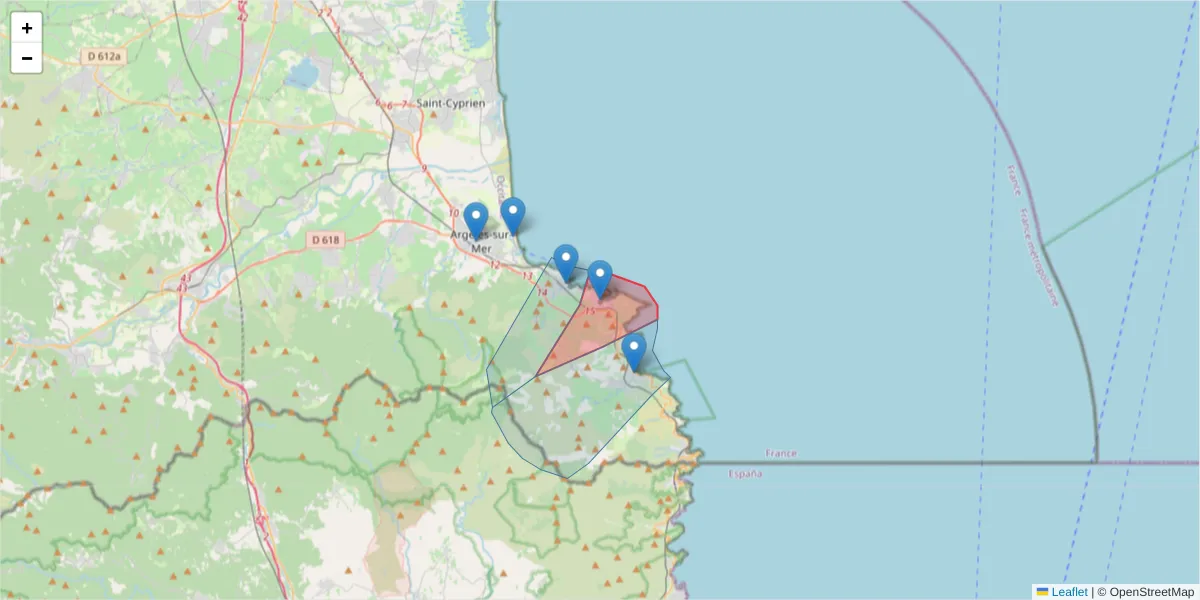 Carte de la zone du code postal  et des codes postaux voisins en France