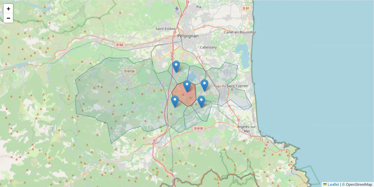 Carte de la zone du code postal  et des codes postaux voisins en France
