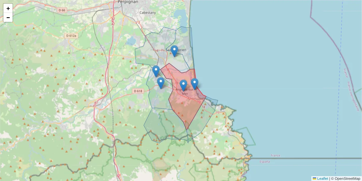 Carte de la zone du code postal  et des codes postaux voisins en France