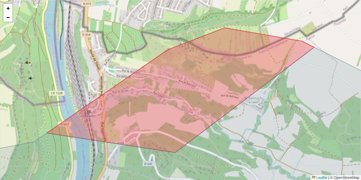 Carte de la zone du code postal  et des codes postaux voisins en France