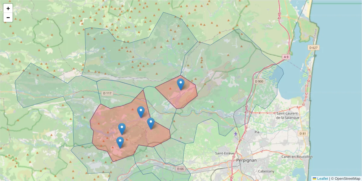Carte de la zone du code postal  et des codes postaux voisins en France