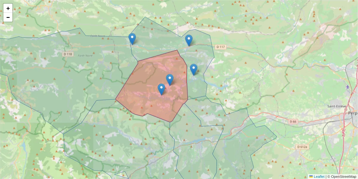 Carte de la zone du code postal  et des codes postaux voisins en France