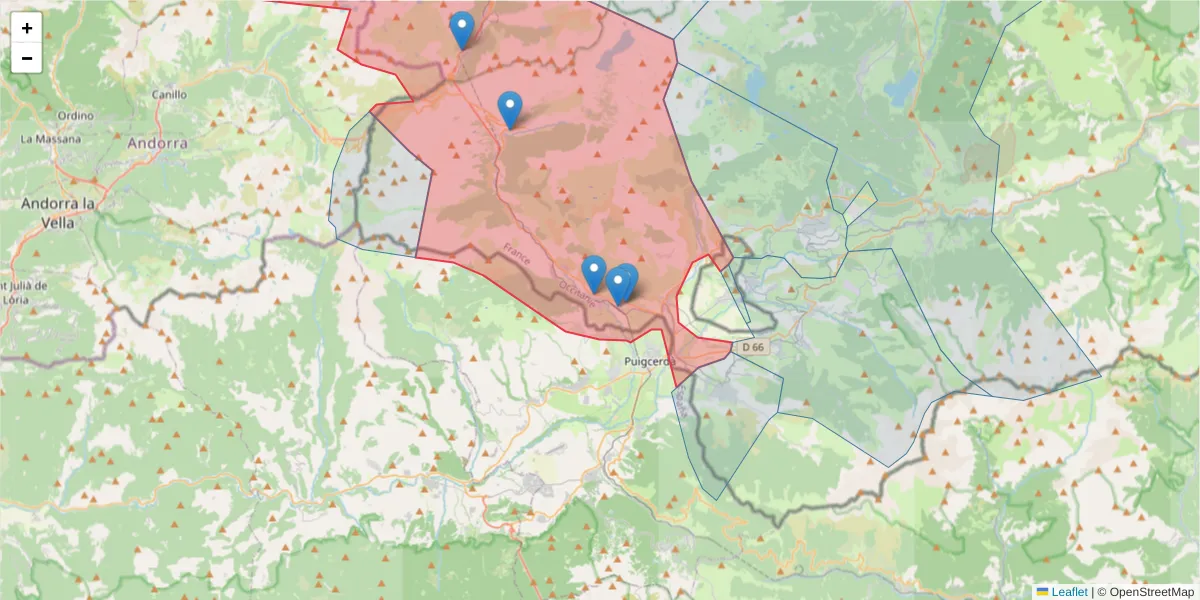 Carte de la zone du code postal  et des codes postaux voisins en France