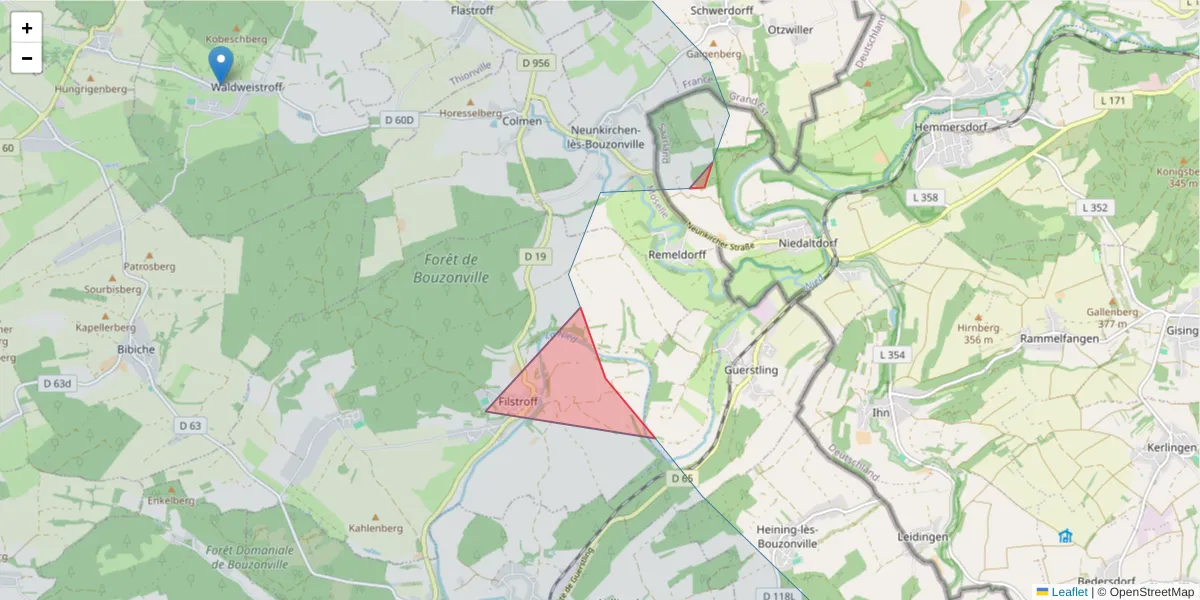 Carte de la zone du code postal  et des codes postaux voisins en France