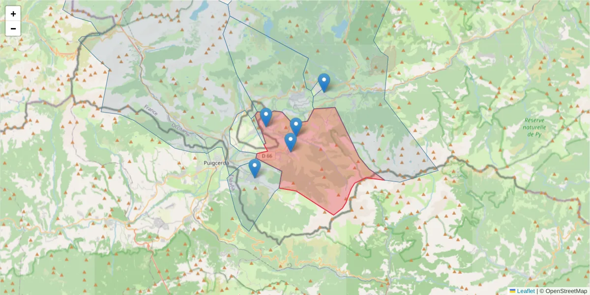 Carte de la zone du code postal  et des codes postaux voisins en France
