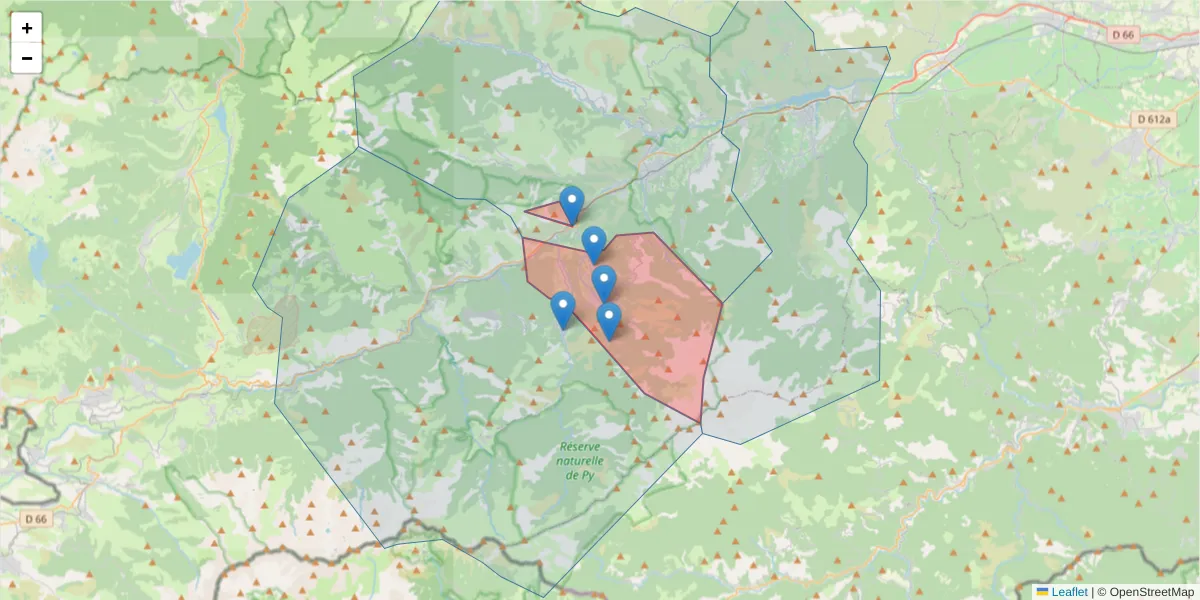 Carte de la zone du code postal  et des codes postaux voisins en France