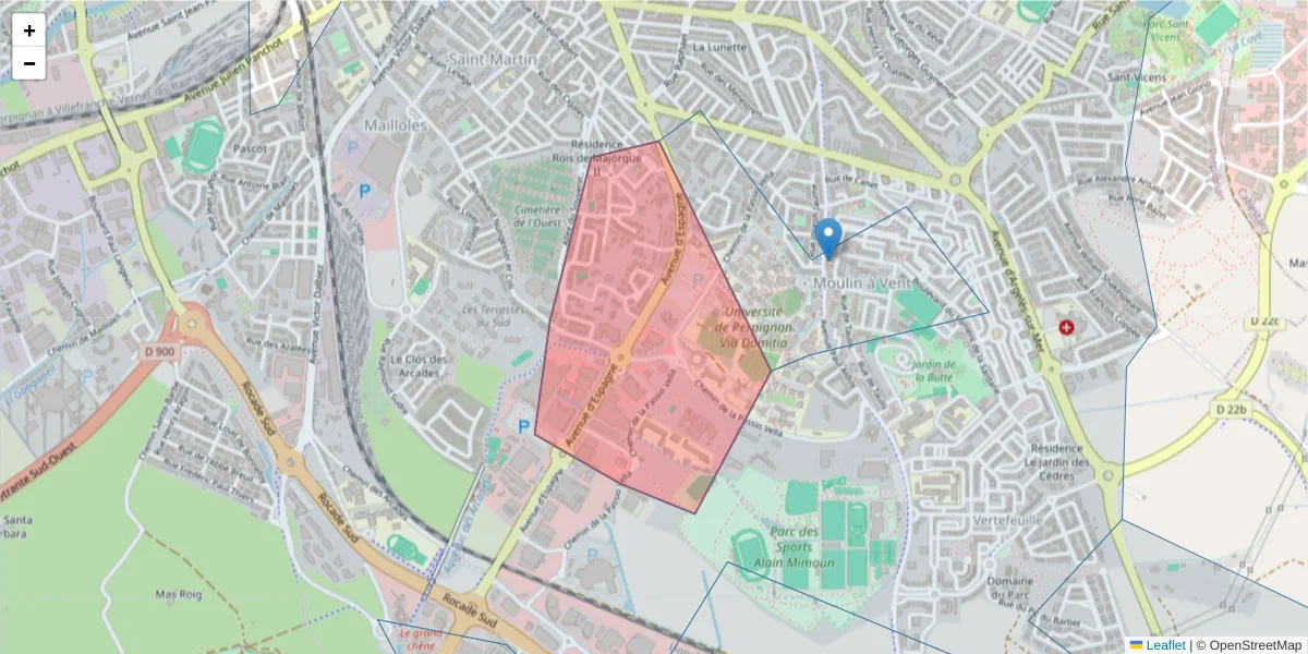 Carte de la zone du code postal  et des codes postaux voisins en France