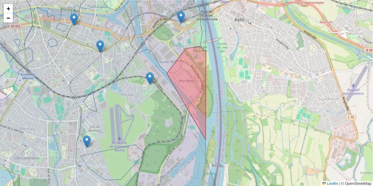 Carte de la zone du code postal  et des codes postaux voisins en France