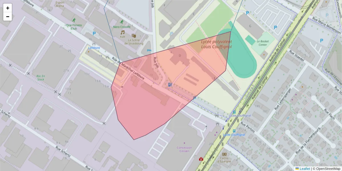 Carte de la zone du code postal  et des codes postaux voisins en France