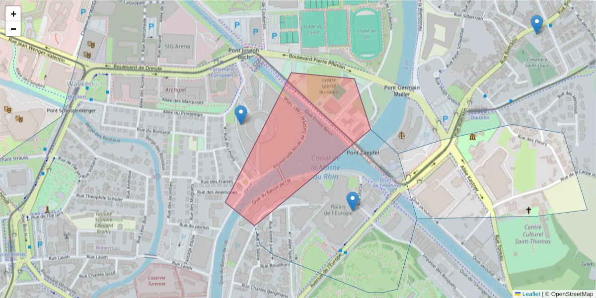 Carte de la zone du code postal  et des codes postaux voisins en France