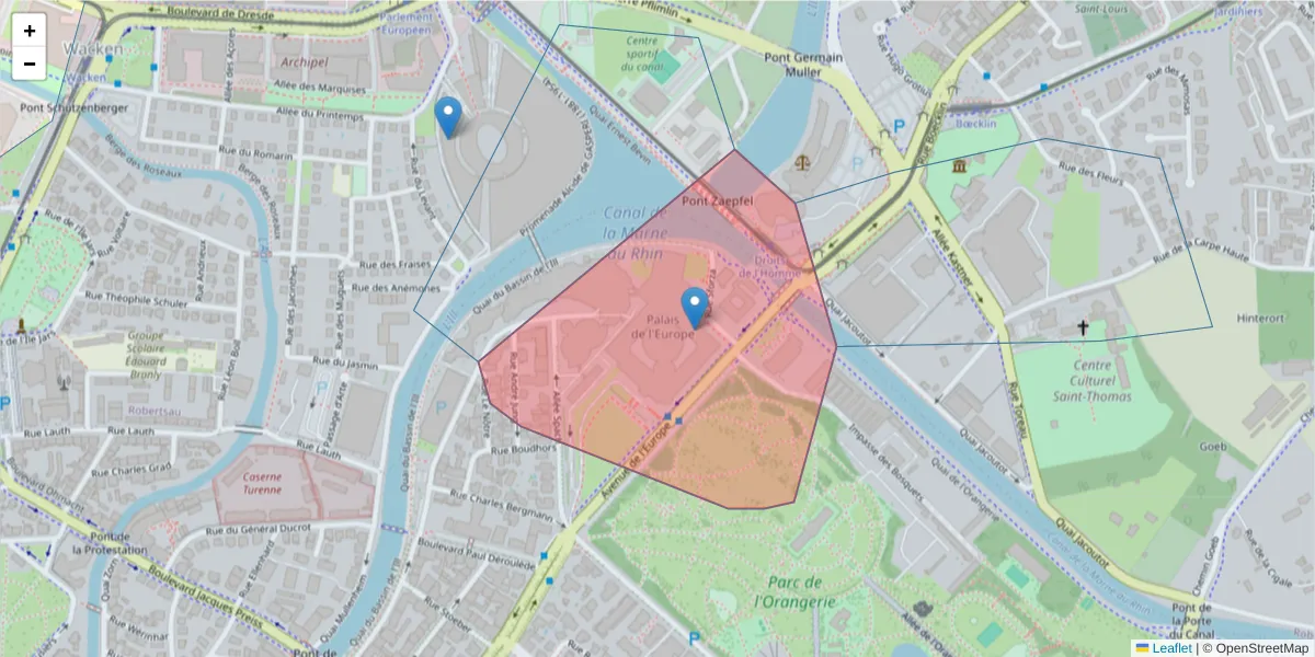 Carte de la zone du code postal  et des codes postaux voisins en France