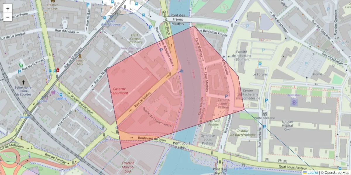 Carte de la zone du code postal  et des codes postaux voisins en France